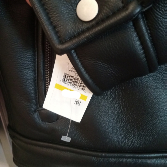 MARC NEW YORK Faux Fur-Trim Spread Collar Faux Leather Jacket Size Large - Picture 9 of 10